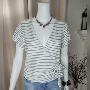 WILD FABLE RIBBED CROSS FRONT TOP, WHITE/BLACK L